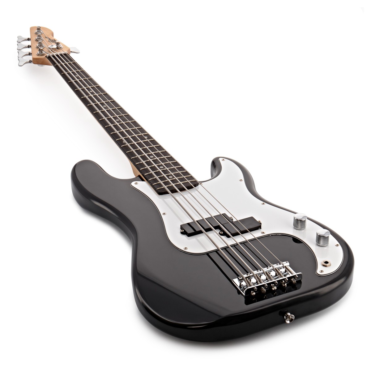 LA 5 String Bass Guitar Black 15W Bass Amp Pack