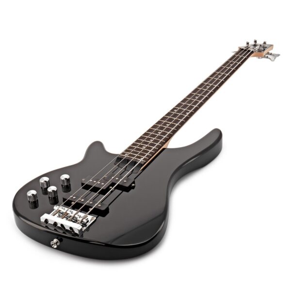 Chicago Left Handed Bass Guitar Black 15W Bass Amp & Accessory Pack