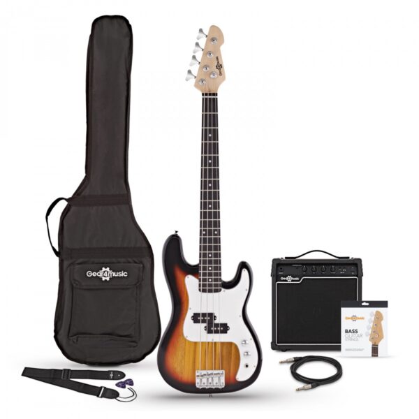 3/4 LA Bass Guitar Sunburst 15W Bass Amp Pack