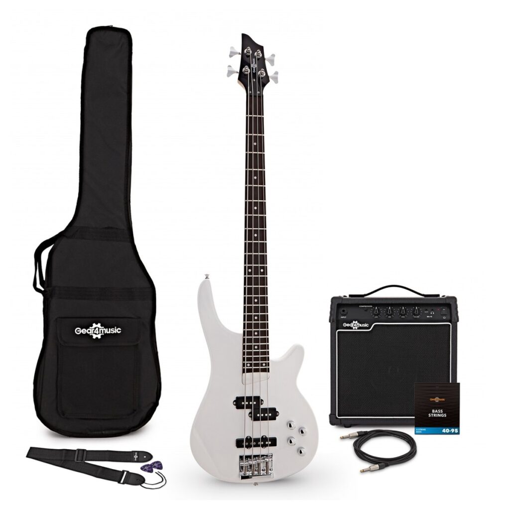 Chicago Bass Guitar White 15W Bass Amp & Accessory Pack