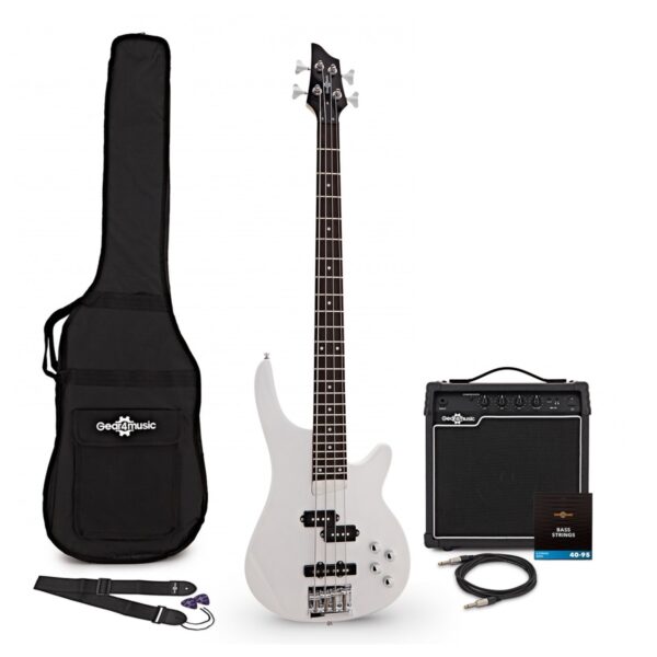 Chicago Bass Guitar White 15W Bass Amp & Accessory Pack
