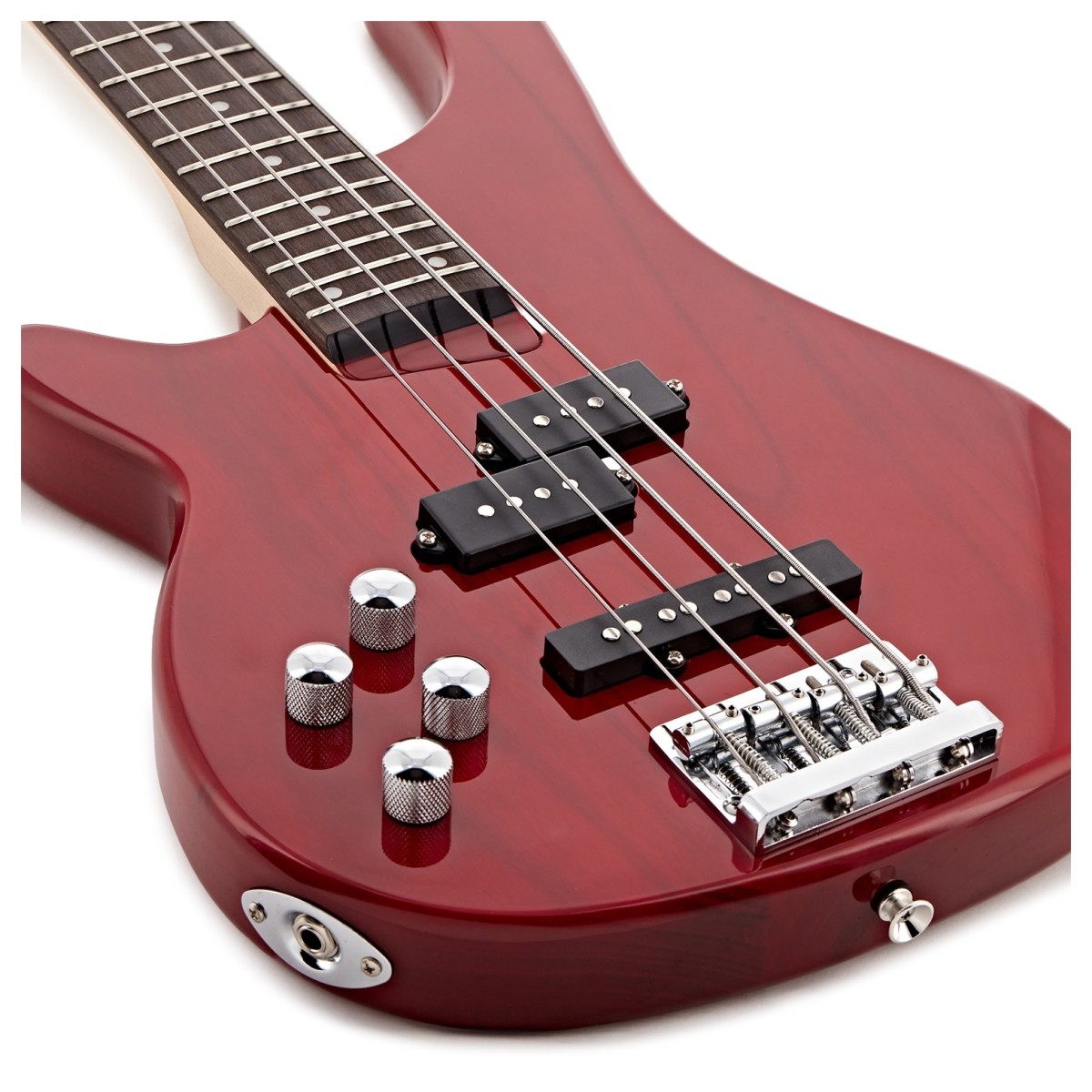 Chicago Left Handed Bass Guitar Trans Red 15W Bass Amp & Accessory Pack