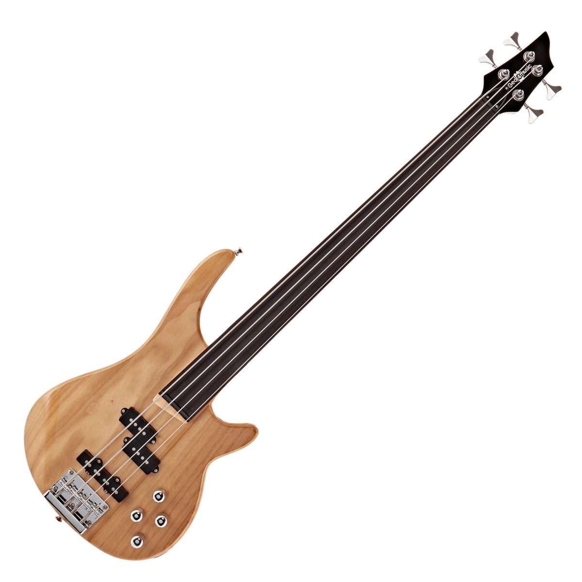 Chicago Fretless Bass Guitar Natural 15W Bass Amp & Accessory Pack