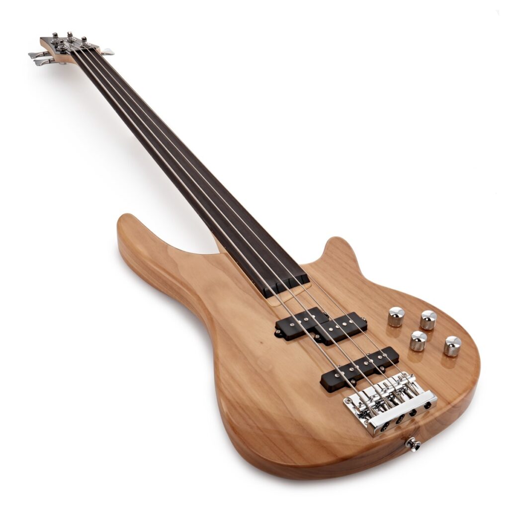 Chicago Fretless Bass Guitar Natural 15W Bass Amp & Accessory Pack