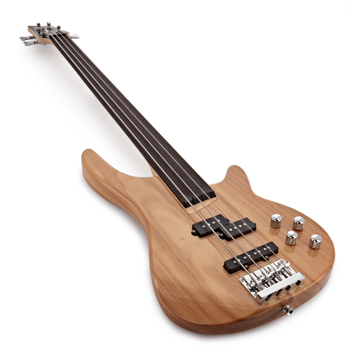 Chicago Fretless Bass Guitar Natural 15W Bass Amp & Accessory Pack