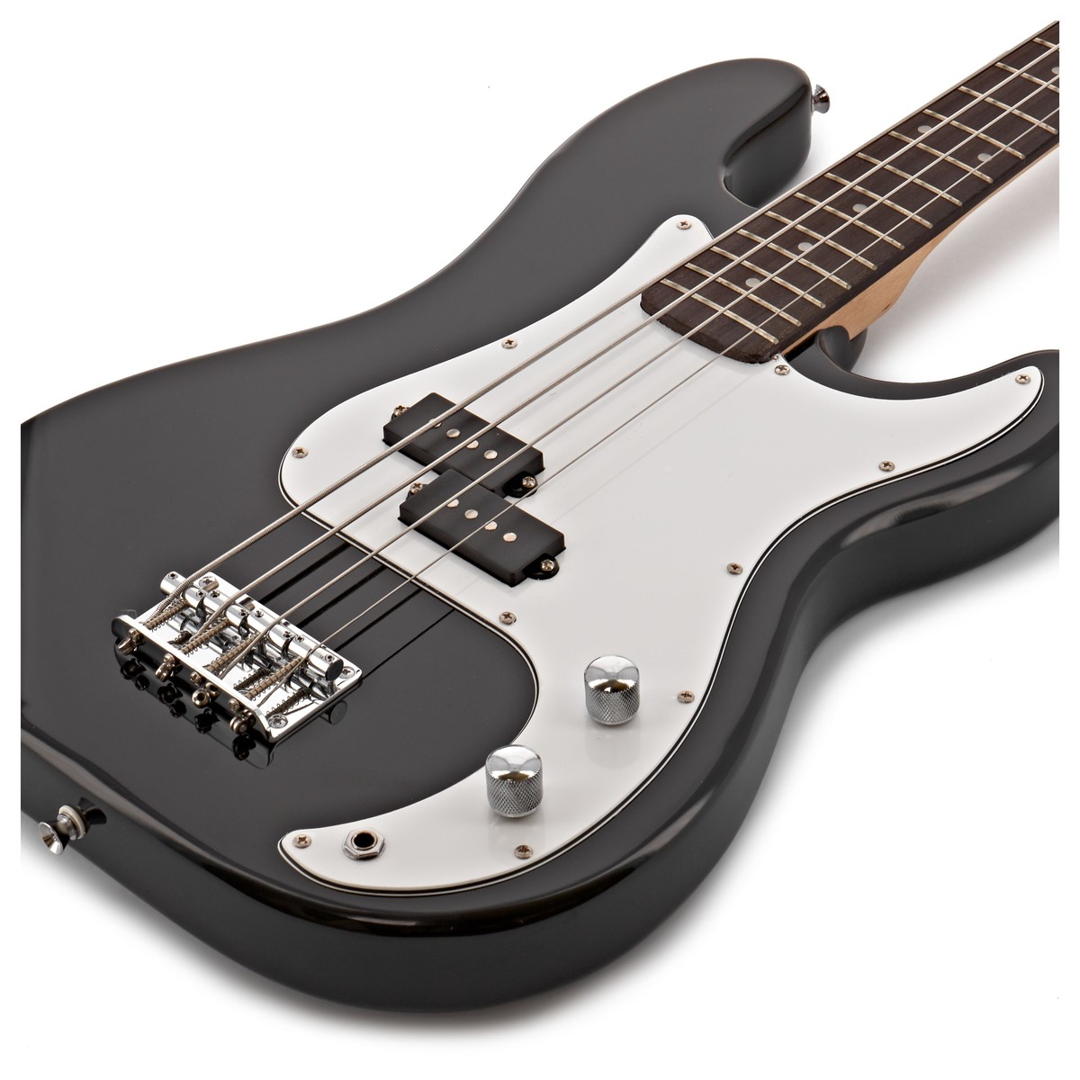 LA Short Scale Bass Guitar Black 15W Bass Amp Pack