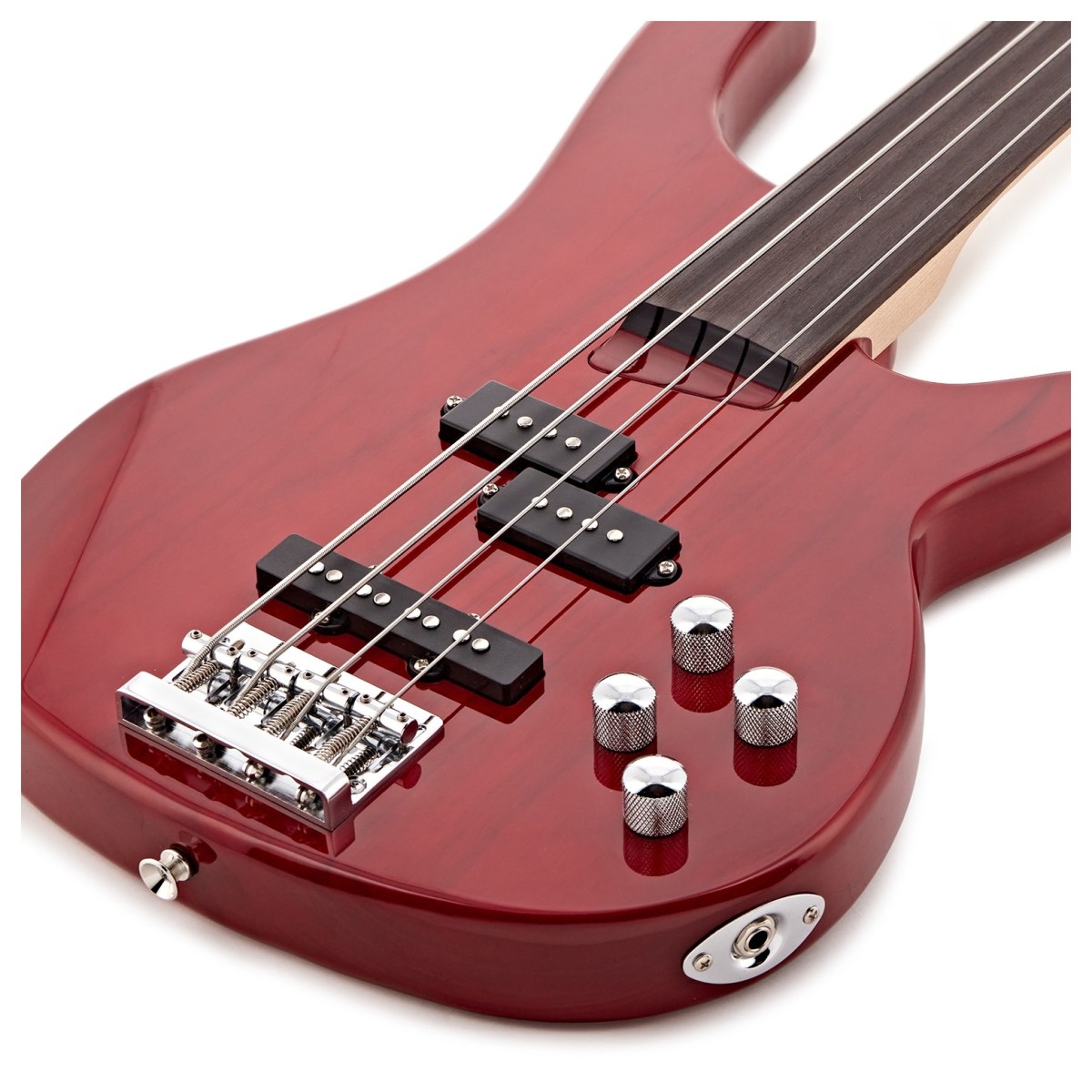 Chicago Fretless Bass Guitar Trans Red 15W Bass Amp & Accessory Pack