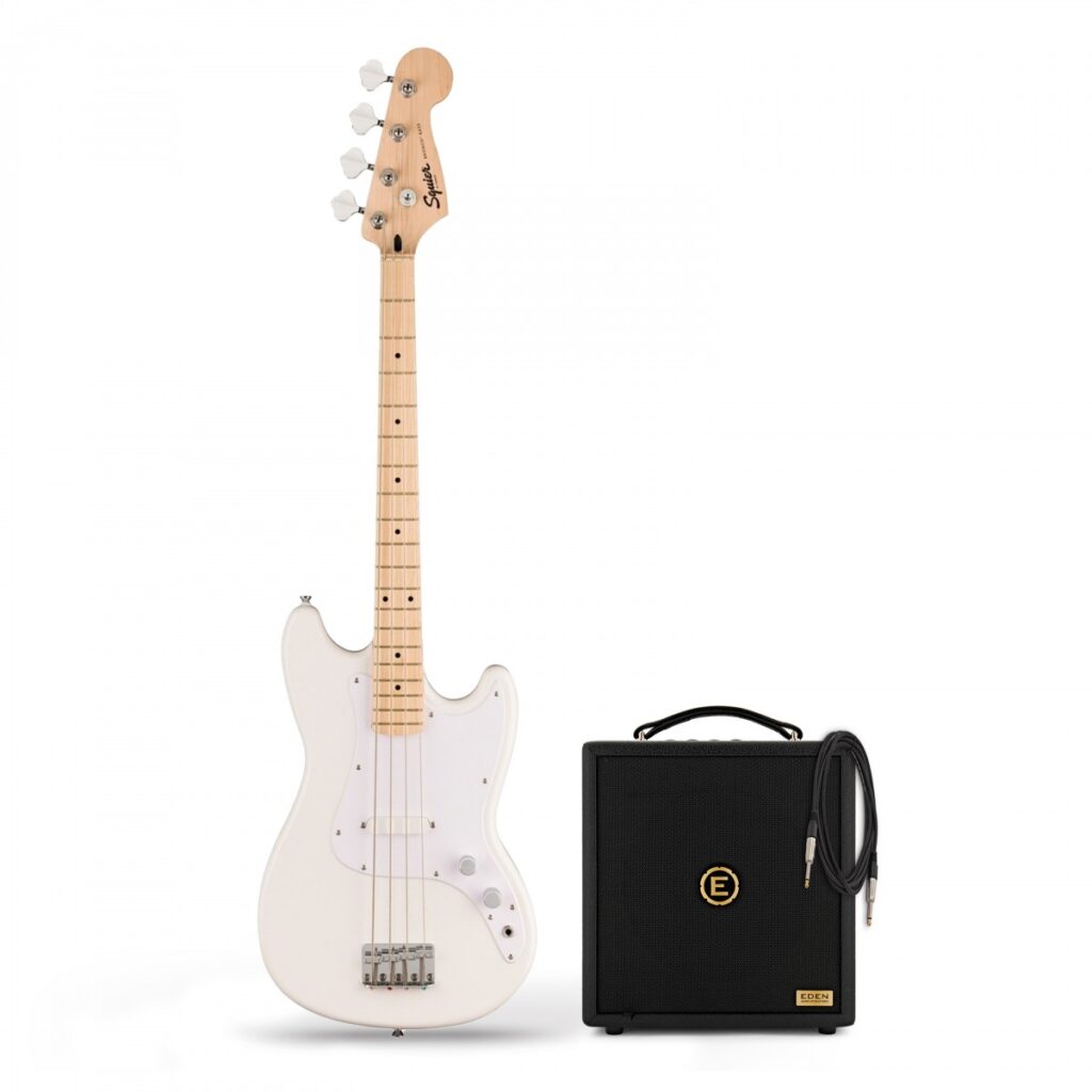 Squier Sonic Bronco Bass Arctic White & Eden Orbiter 8 Bass Combo Amp