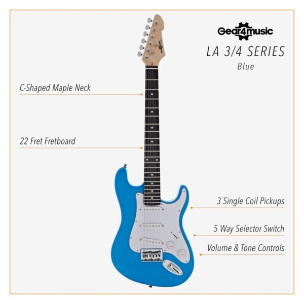 3/4 LA Electric Guitar Blue Mini Guitar Amp Pack