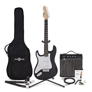 LA Left Handed Electric Guitar Black 15W Guitar Amp & Ultimate Accessory Pack
