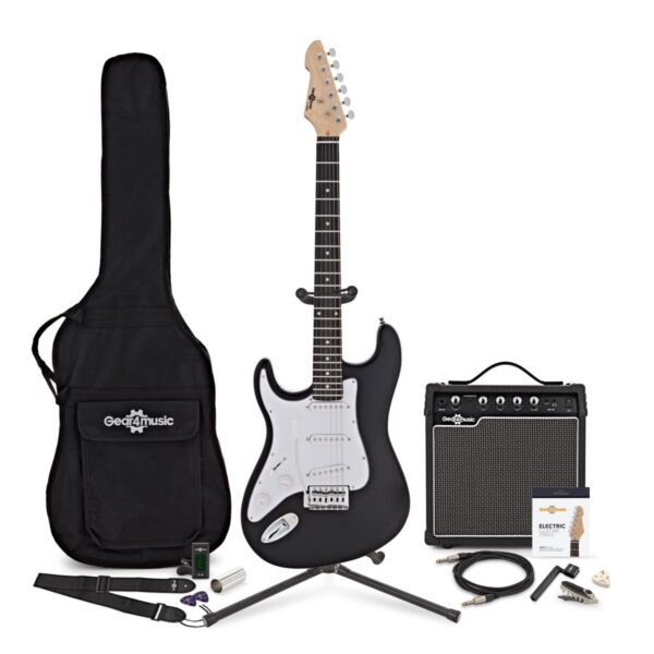 LA Left Handed Electric Guitar Black 15W Guitar Amp & Ultimate Accessory Pack