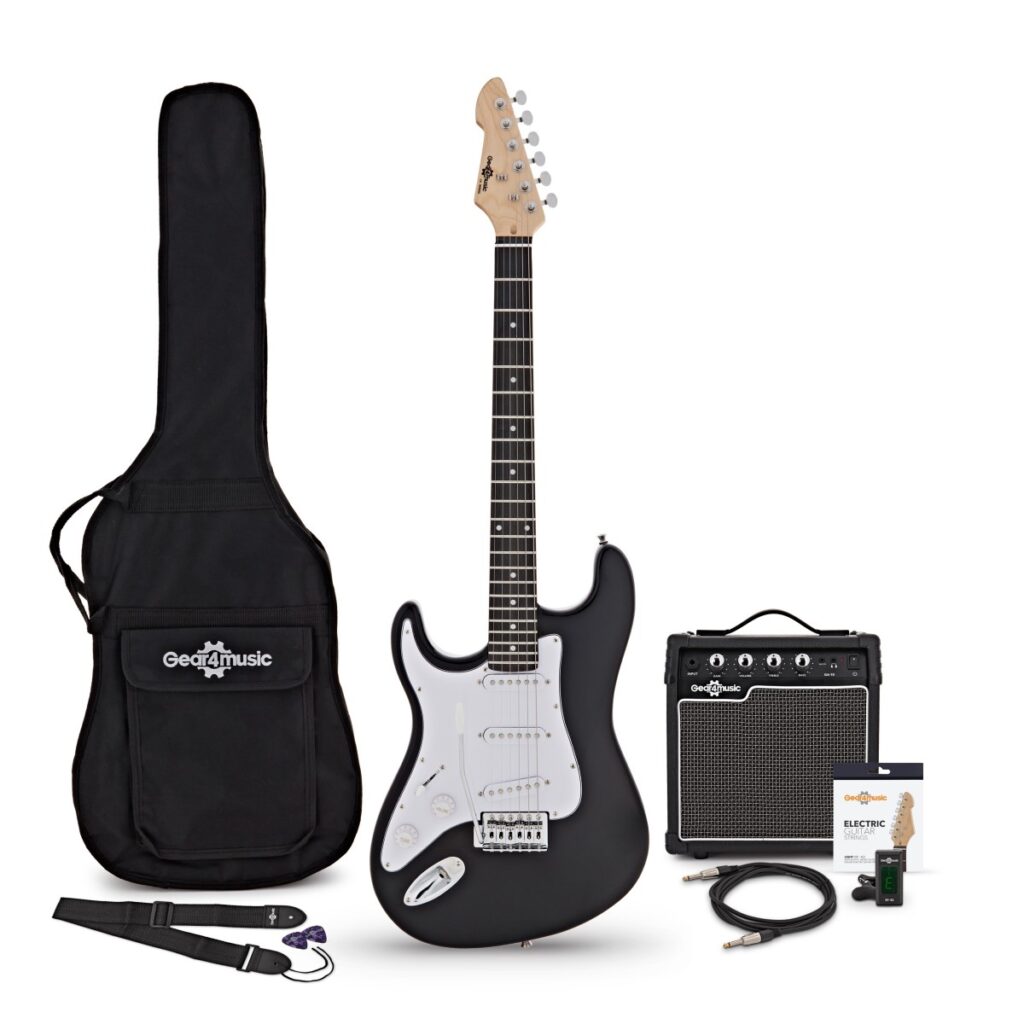 LA Left Handed Electric Guitar Black 10W Guitar Amp & Accessory Pack