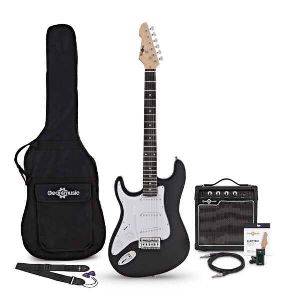 LA Left Handed Electric Guitar Black 10W Guitar Amp & Accessory Pack