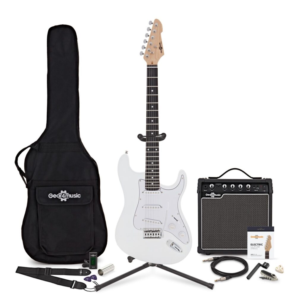 LA Electric Guitar White 15W Guitar Amp & Ultimate Accessory Pack