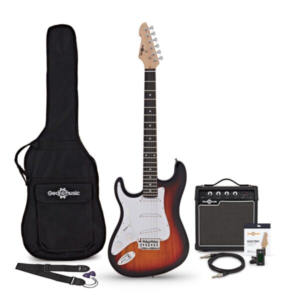 LA Left Handed Electric Guitar Sunburst 10W Guitar Amp & Accessory Pack