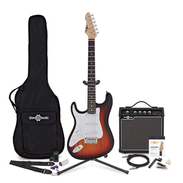 LA Left Handed Electric Guitar Sunburst 15W Guitar Amp & Ultimate Accessory Pack