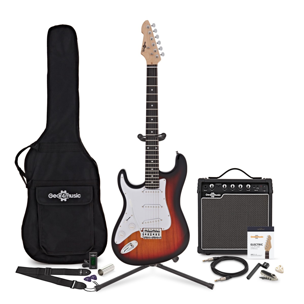 LA Left Handed Electric Guitar Sunburst 15W Guitar Amp & Ultimate Accessory Pack