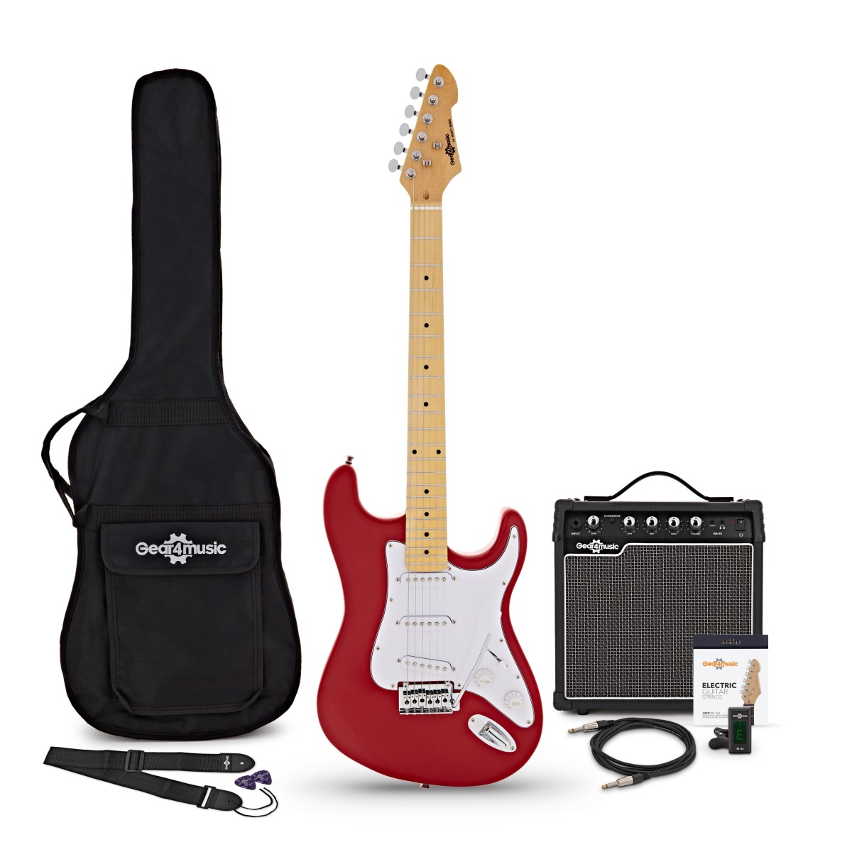 LA Select Electric Guitar Red 15W Guitar Amp & Accessory Pack