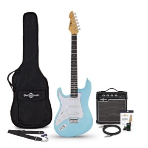 LA Select Left Handed Electric Guitar Blue Metallic 15W Guitar Amp & Accessory Pack