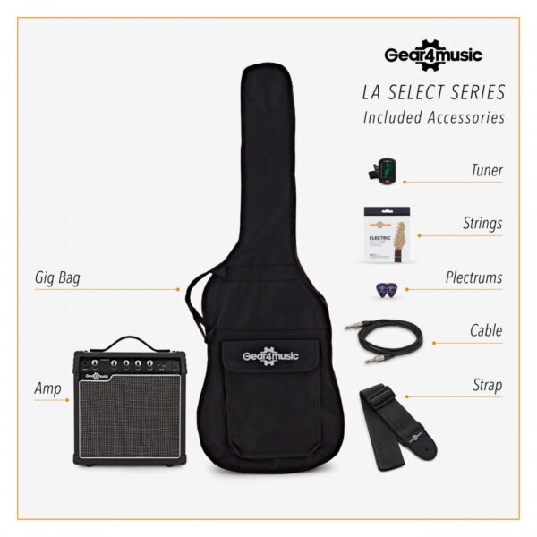 LA Select Legacy Electric Guitar Vintage White 15W Guitar Amp & Accessory Pack
