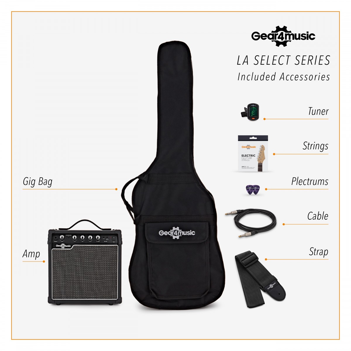 LA Select Legacy Electric Guitar Vintage White 15W Guitar Amp & Accessory Pack