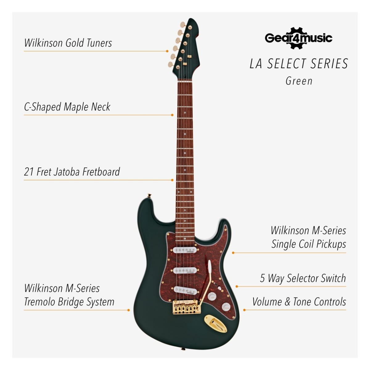 LA Select Legacy Electric Guitar Green 15W Guitar Amp & Accessory Pack