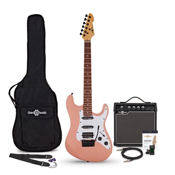 LA Select Modern Electric Guitar Pink 15W Guitar Amp & Accessory Pack
