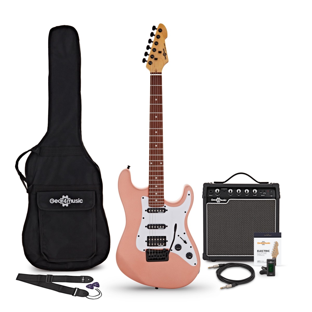 LA Select Modern Electric Guitar Pink 15W Guitar Amp & Accessory Pack