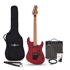 LA Select Modern Electric Guitar Transparent Ruby Red 15W Guitar Amp & Accessory Pack