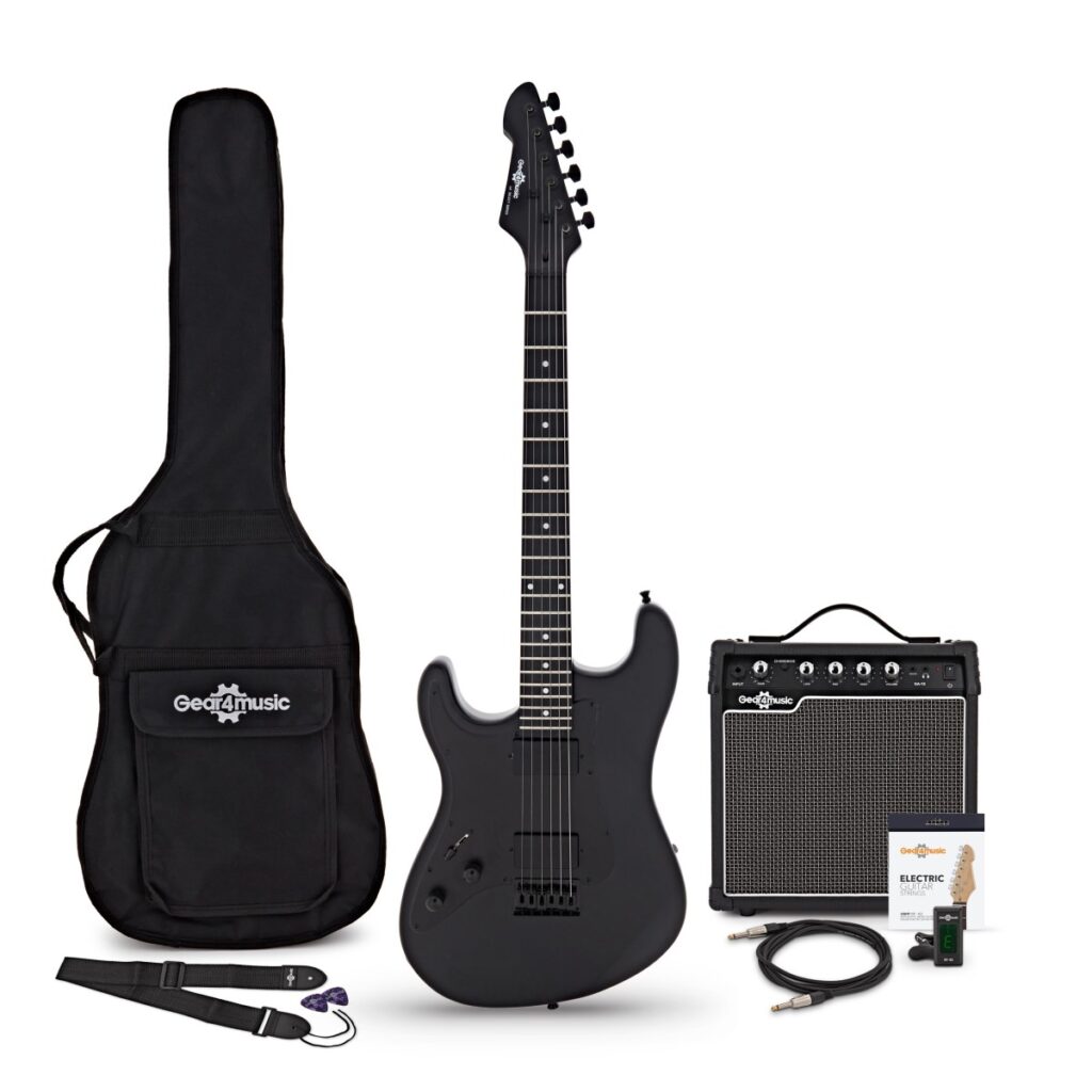 LA Select Modern Left Handed Electric Guitar Blackout 15W Guitar Amp & Accessory Pack