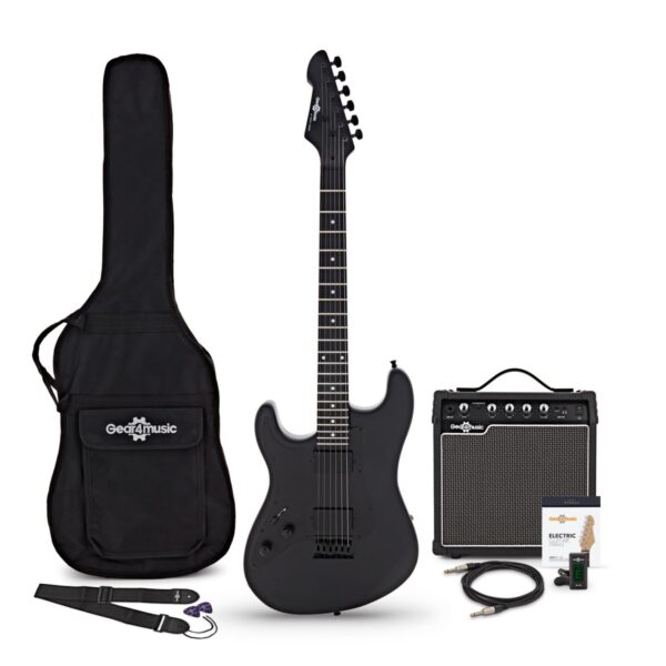 LA Select Modern Left Handed Electric Guitar Blackout 15W Guitar Amp & Accessory Pack