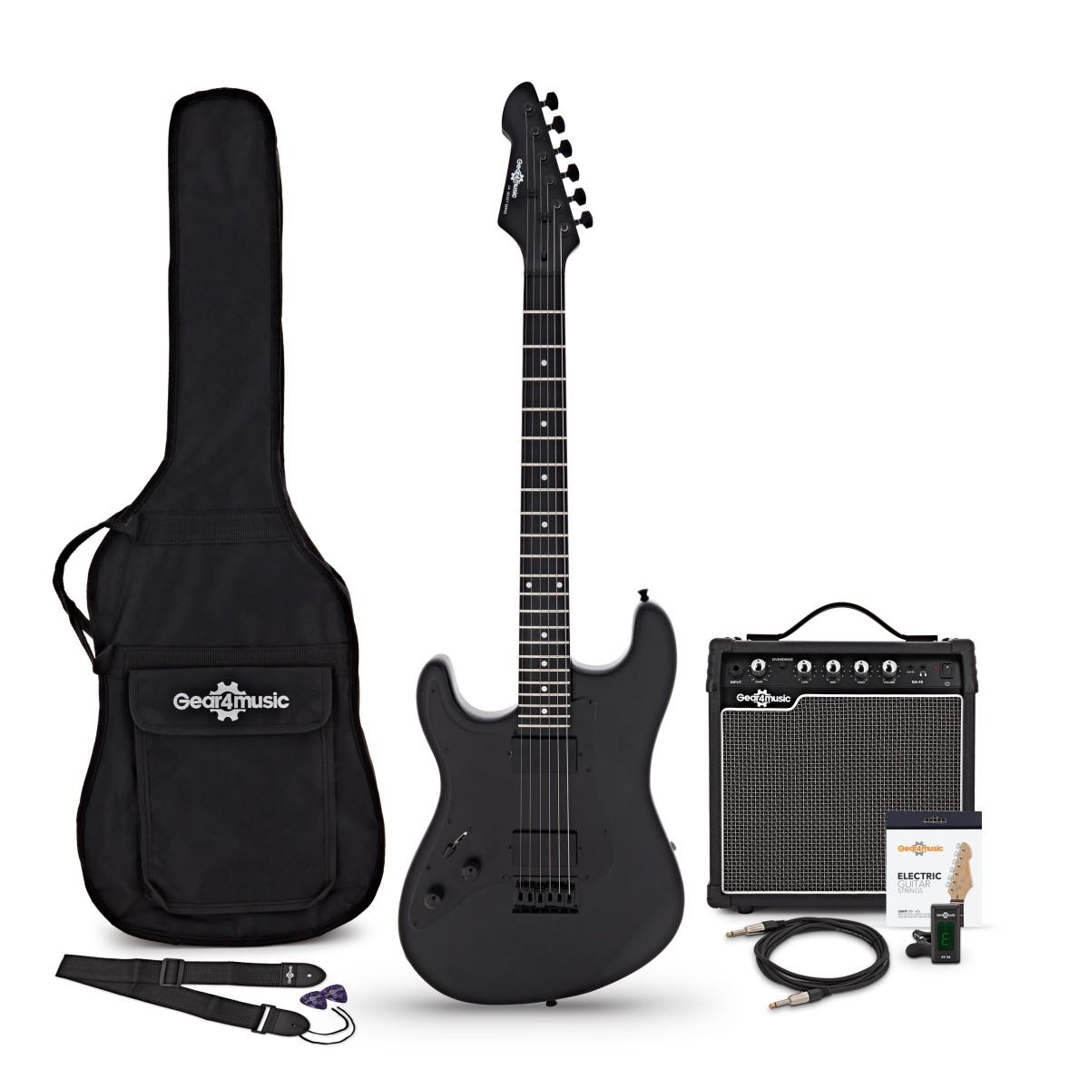LA Select Modern Left Handed Electric Guitar Blackout 15W Guitar Amp & Accessory Pack