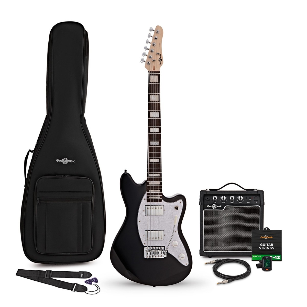 Seattle Select Electric Guitar Black 10W Guitar Amp & Accessory Pack