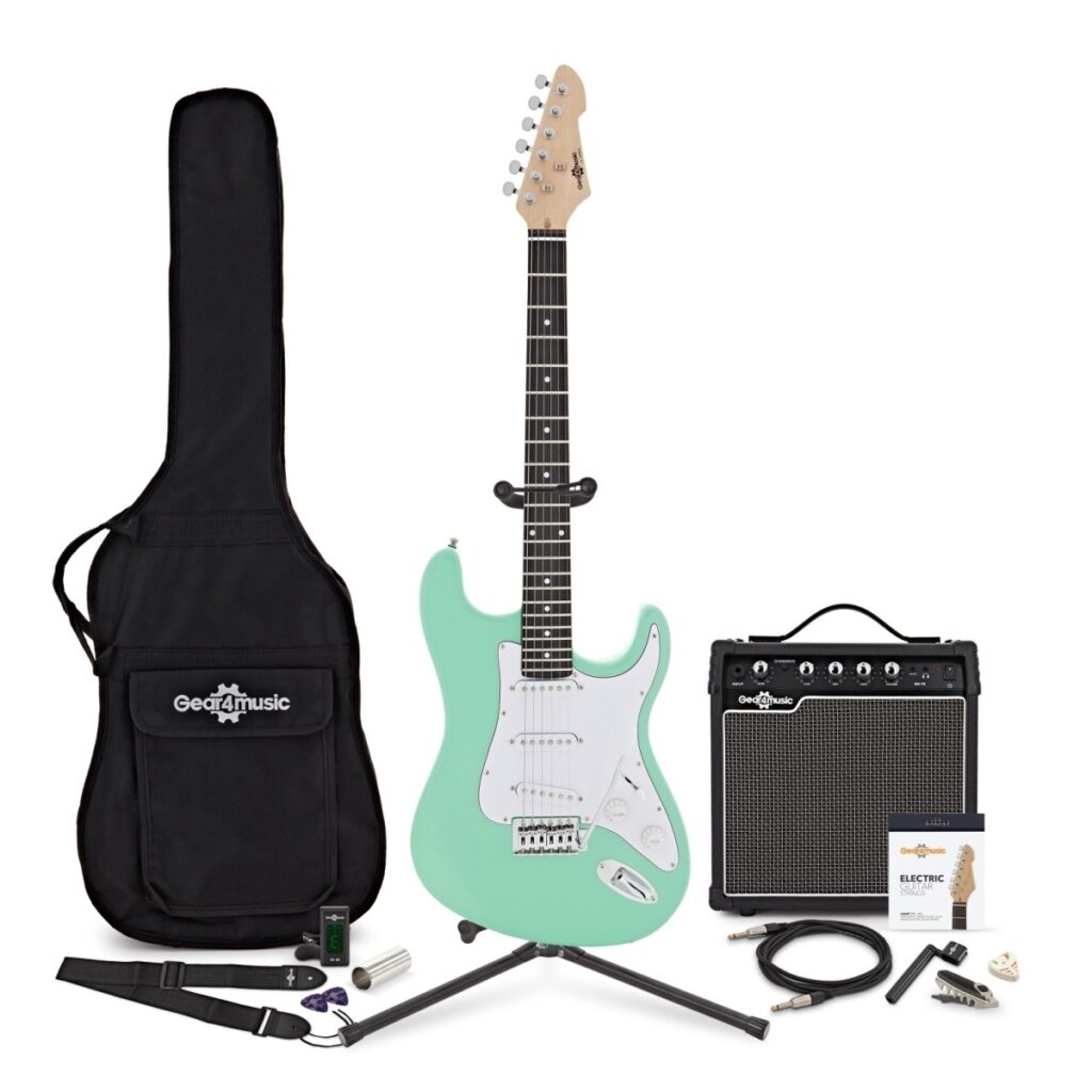 LA Electric Guitar Seafoam Green 15W Guitar Amp & Ultimate Accessory Pack