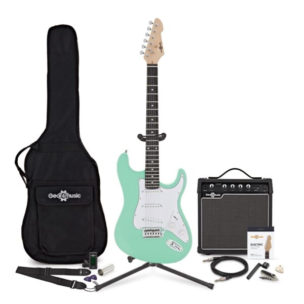 LA Electric Guitar Seafoam Green 15W Guitar Amp & Ultimate Accessory Pack