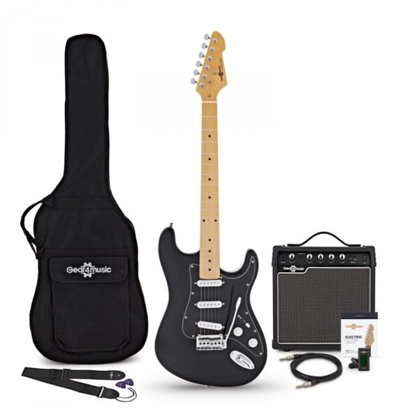 LA Select Electric Guitar Black 15W Guitar Amp & Accessory Pack