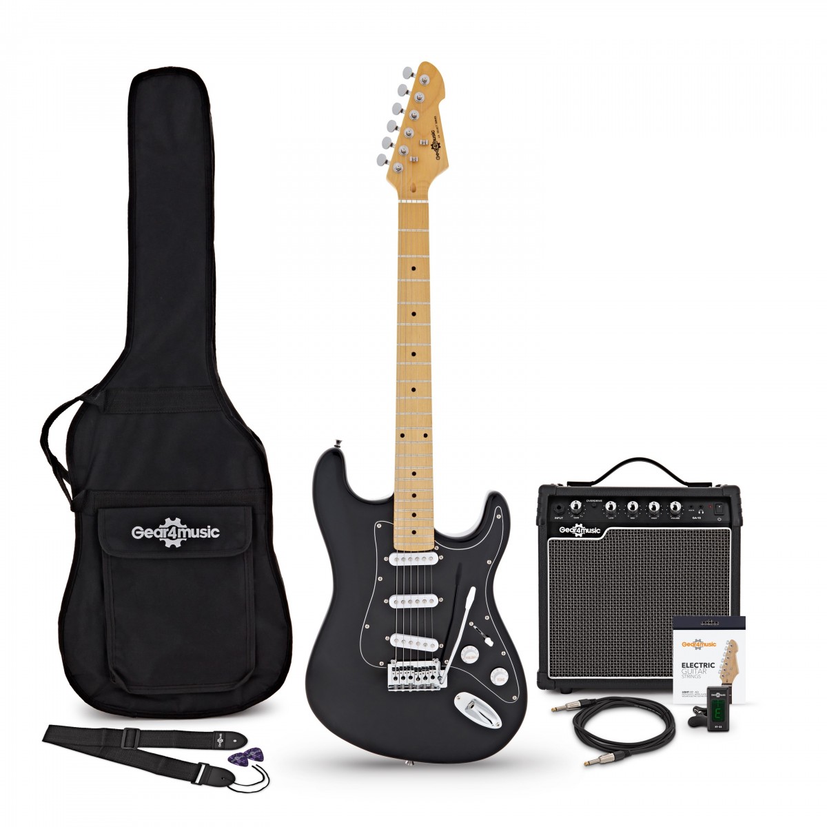 LA Select Electric Guitar Black 15W Guitar Amp & Accessory Pack