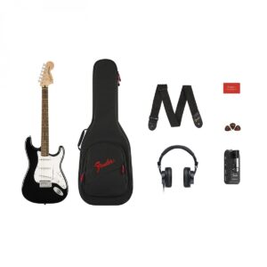 Squier Affinity Series Stratocaster Mustang Micro Pack Black with Gig Bag and HD9 Headphones