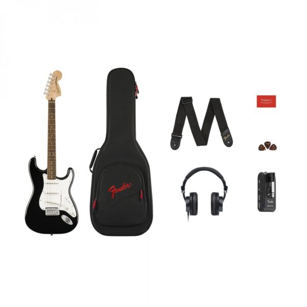 Squier Affinity Series Stratocaster Mustang Micro Pack Black with Gig Bag and HD9 Headphones