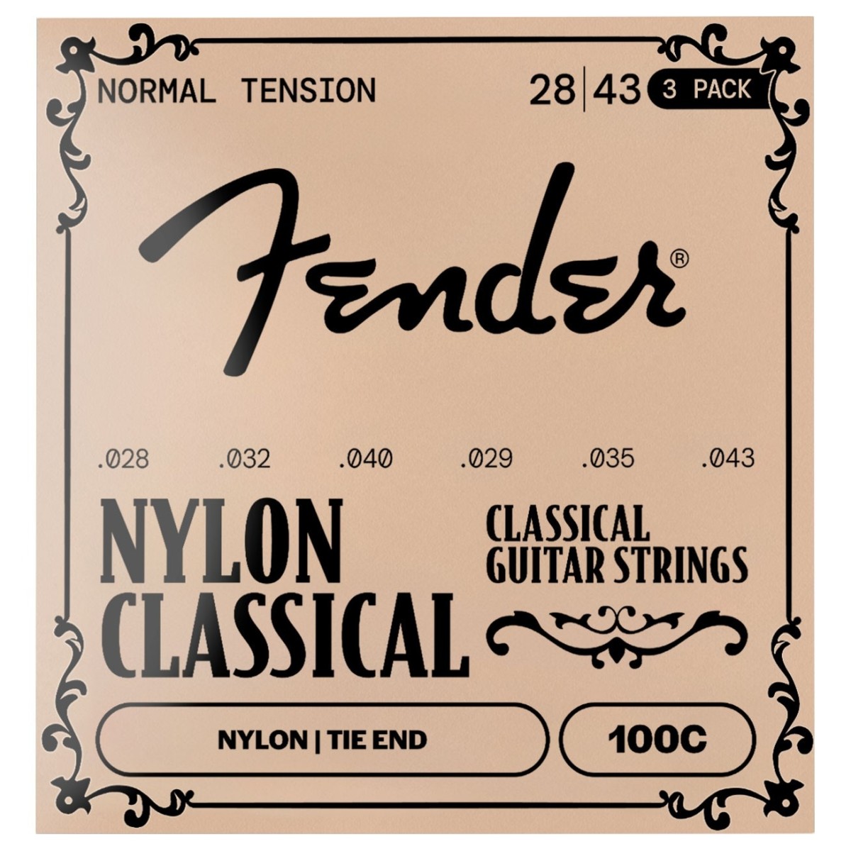 Fender Nylon Acoustic Strings 100 Clear/Silver Tie End Gauges .028-.043 3-Pack - Image 1