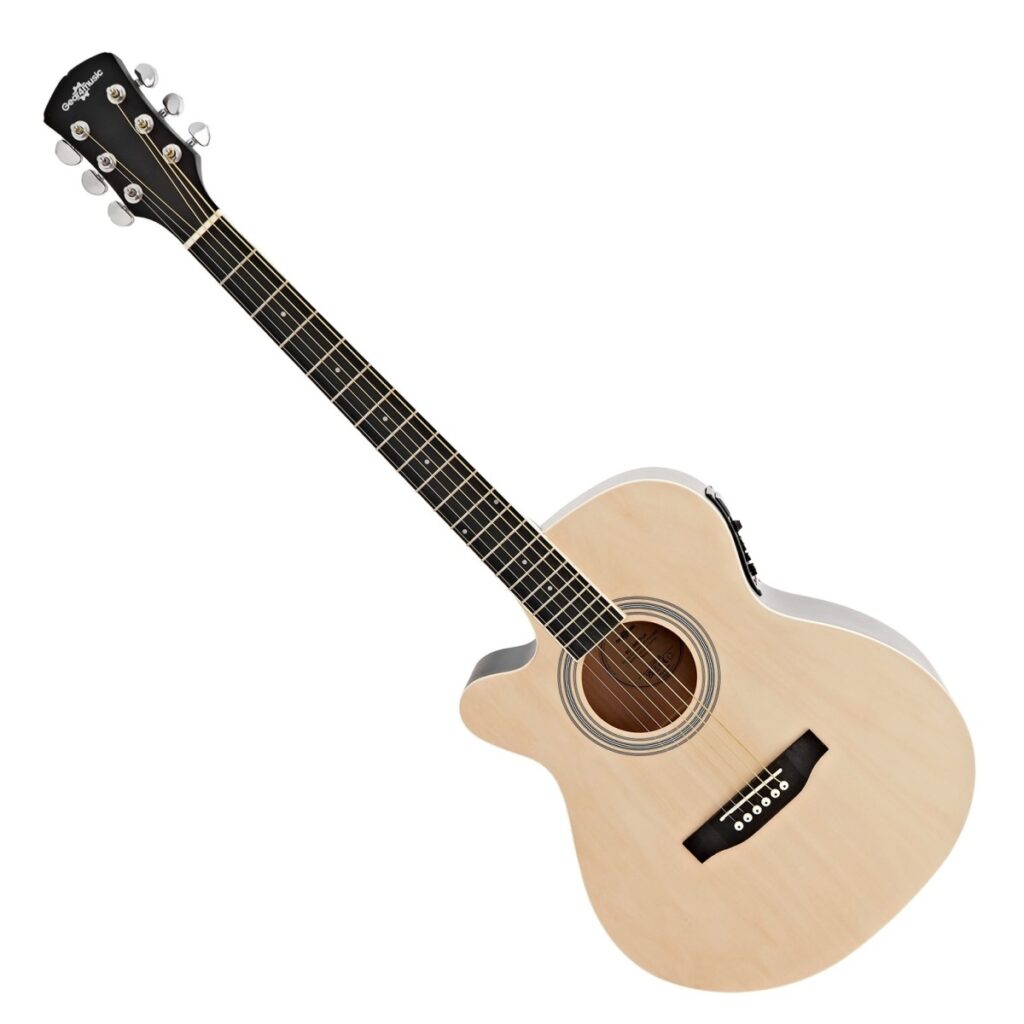 Single Cutaway Left Handed Electro Acoustic Guitar Natural 15W Acoustic Amp & Accessory Pack