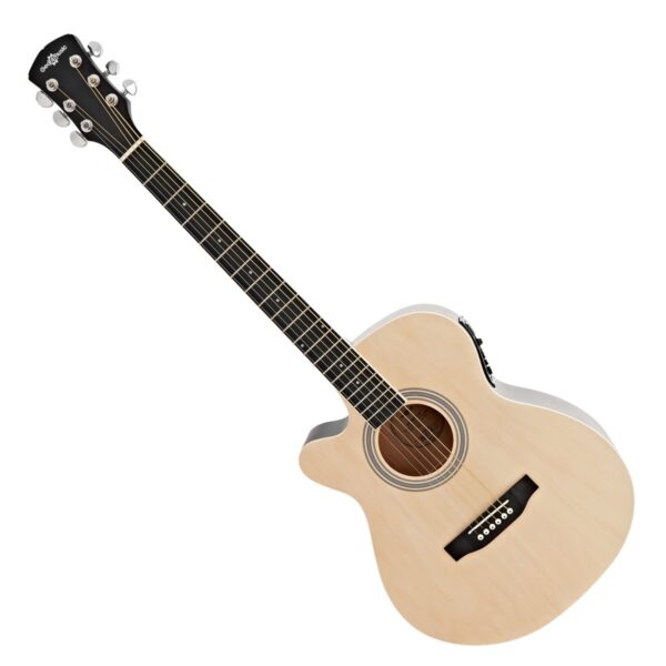 Single Cutaway Left Handed Electro Acoustic Guitar Natural 15W Acoustic Amp & Accessory Pack