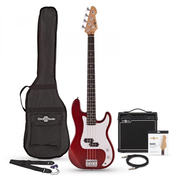 LA Bass Guitar Red 15W Bass Amp Pack