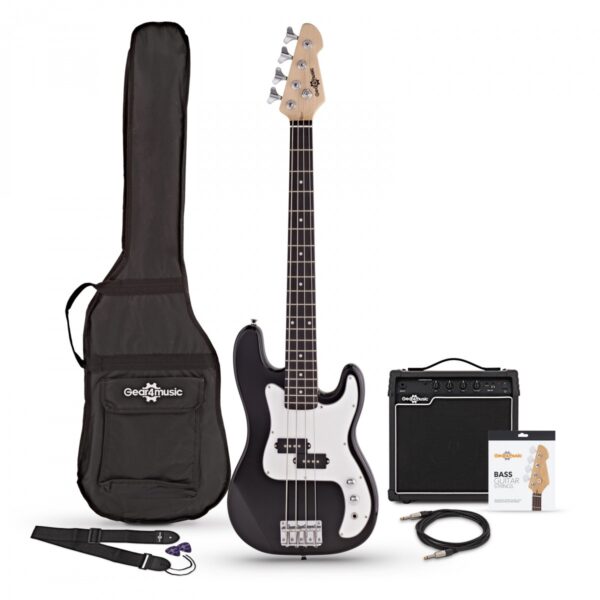 3/4 LA Bass Guitar Black 15W Bass Amp Pack