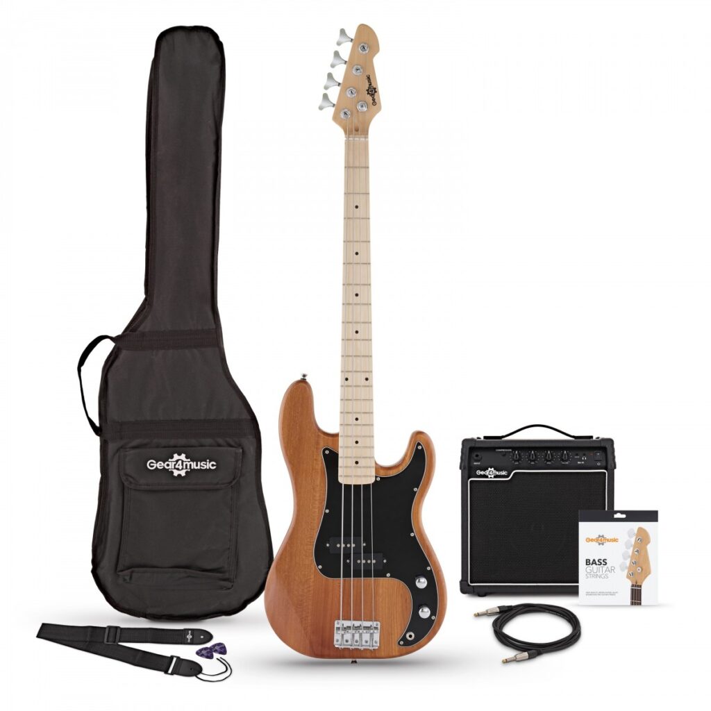 LA Select Bass Guitar Natural 15W Bass Amp Pack
