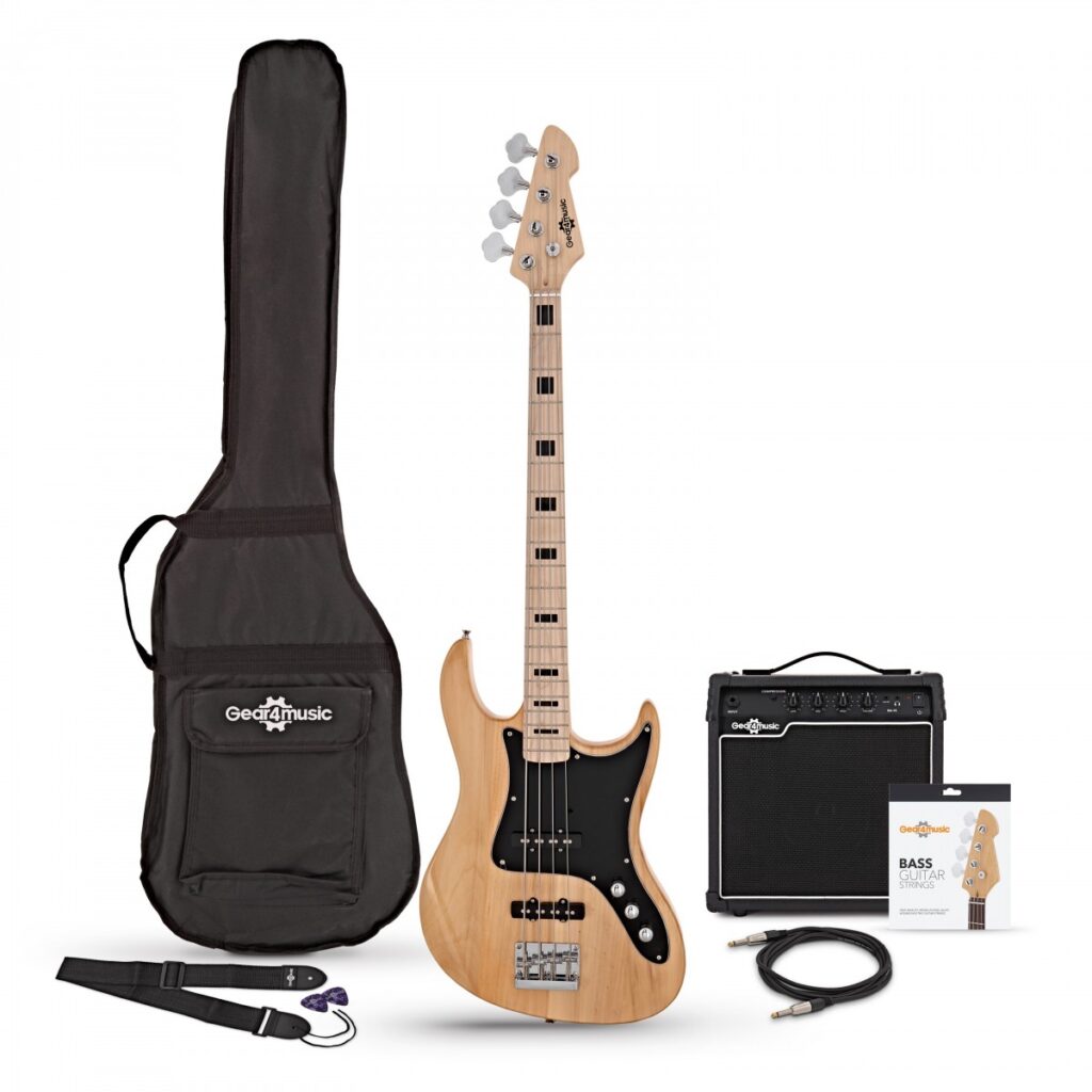 LA II Bass Guitar Natural 15W Bass Amp Pack