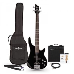 3/4 Chicago Bass Guitar Black 15W Bass Amp & Accessory Pack