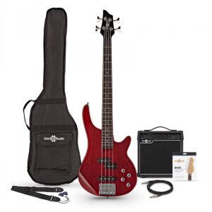 3/4 Chicago Bass Guitar Trans Red 15W Bass Amp & Accessory Pack