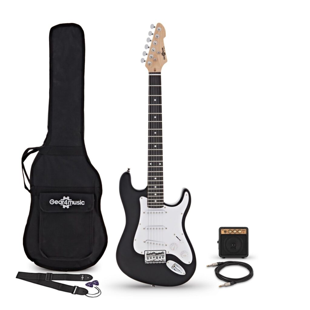 3/4 LA Electric Guitar Black Mini Guitar Amp Pack
