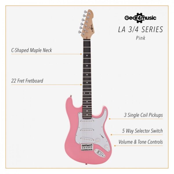 3/4 LA Electric Guitar Pink Mini Guitar Amp Pack